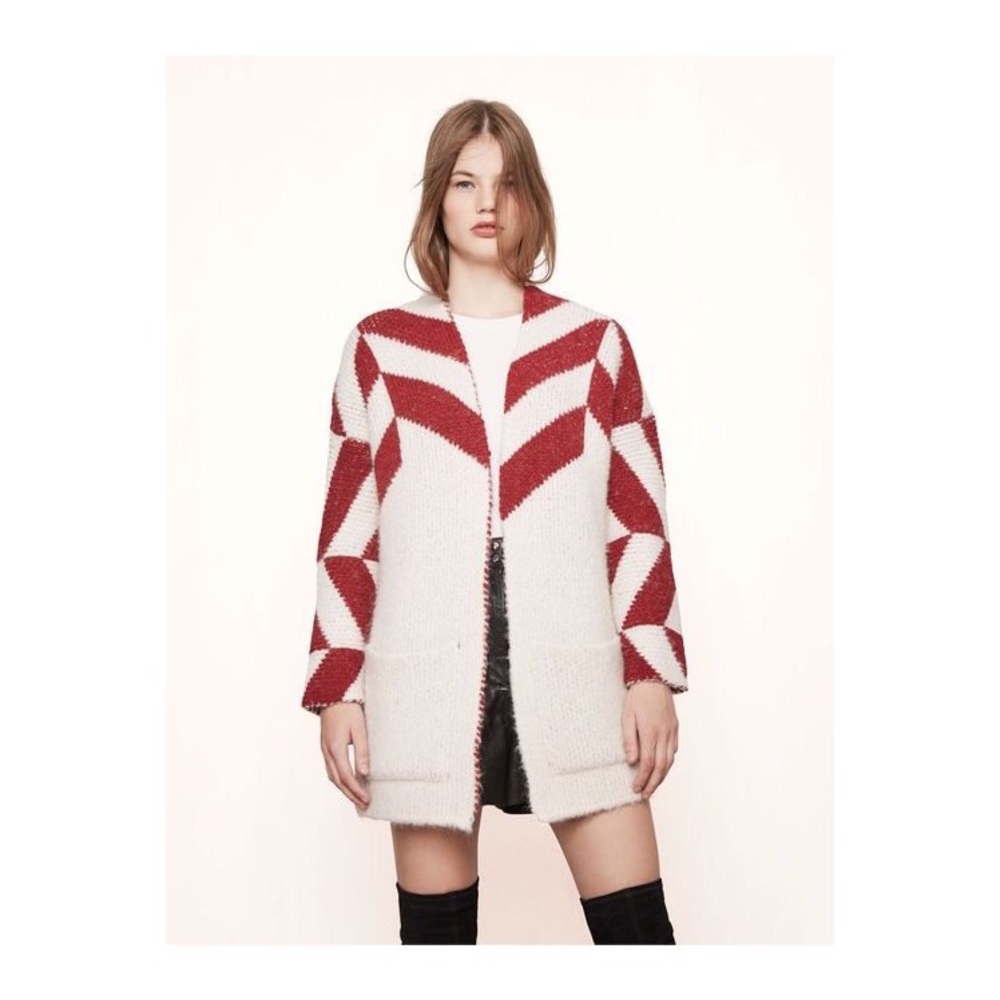 Maje Milady Cardigan Red and White Alpaca Wool
